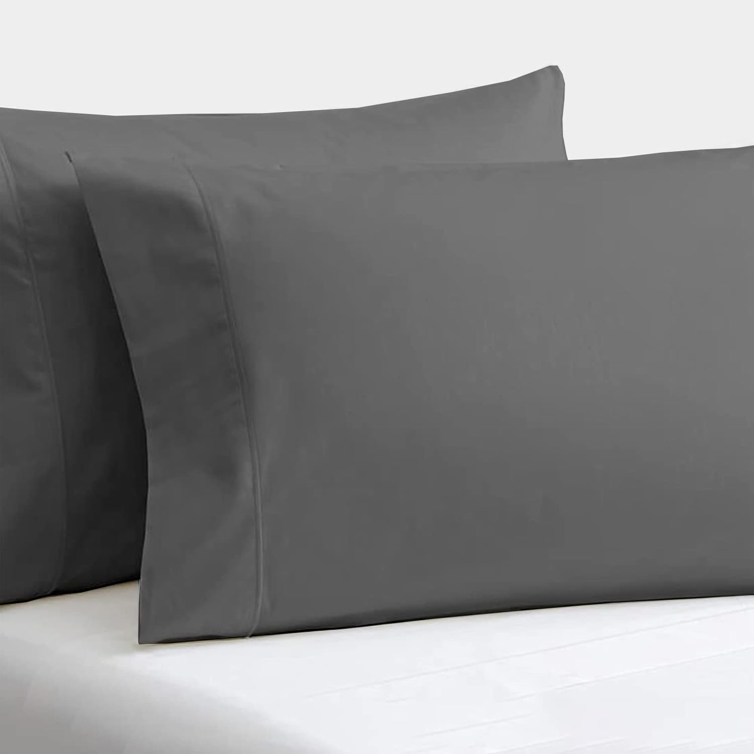 2 Piece King Pillowcase Set 20x40 Inch, 100% Cotton, Dark Grey