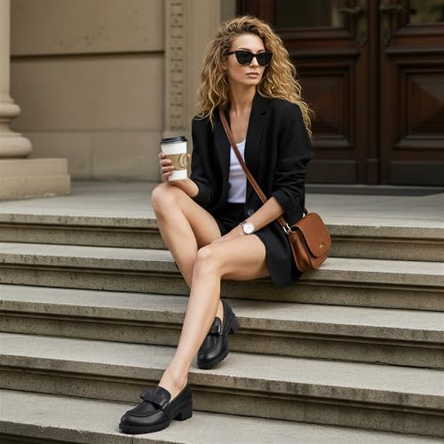 Image of HARENCE Platform Loafers for Women Dressy: Casual Comfortable Slip On Chunky Loafer Walking Penny Work Business Office Shoes