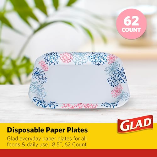 Glad Pratos de papel descartáveis quadrados para todas as ocasiões | Pratos descartáveis resistentes