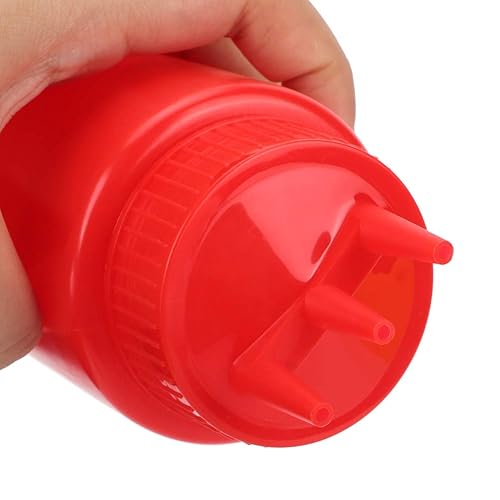 Miniatura 8 de Botella de condimentos para exprimir de 3 agujeros con tapa para salsas de aderezo de ensalada ketchup de plástico