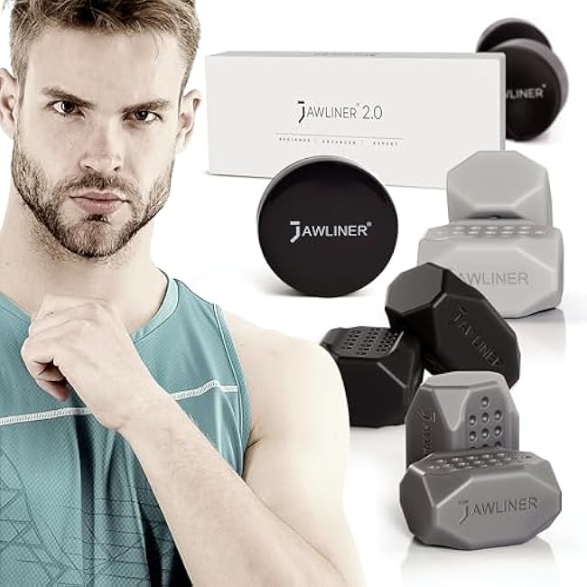 Jawliner? Jaw Exerciser Set for Men & Women - Jawline Trainer with 3 Resistance Levels - Double Chin Reducer - 100% Food-Grade Silicone - Face and Neck Shaper & Jaw Strengthener