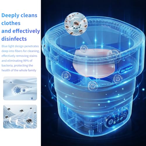 Mini Waschmaschine, 13L 2 in 1Faltbare Klein Waschmaschine Camping Mit Schleuder, Abnehmbarer Trockenkorb, 3 Modi Tiefenreinigung Portable Washing Machine Für Schlafsäle, Wohnmobil, 2,5 kg Leicht