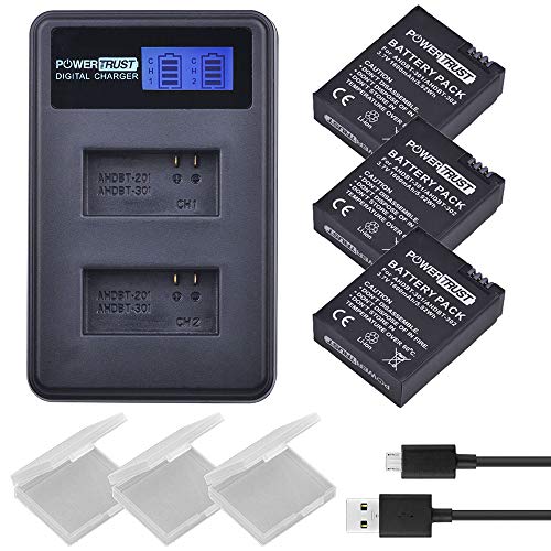 PowerTrust 3Pcs 3.7V 1600mAh AHDBT-301 Battery for GoPro Hero3 AHDBT301 AHDBT-302 AHDBT-201 Li-ion Camera Battery and LCD USB Dual Charger