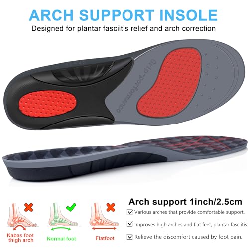 Image of Running Insoles Men Women, Medium Arch Support Sport Gel Insoles, Shock Absorbing Running Athletic Inserts Flat Feet Orthotic Insert (M 10.8 Inch(Men's 8~9.5 /Women's 8.5~10.5))