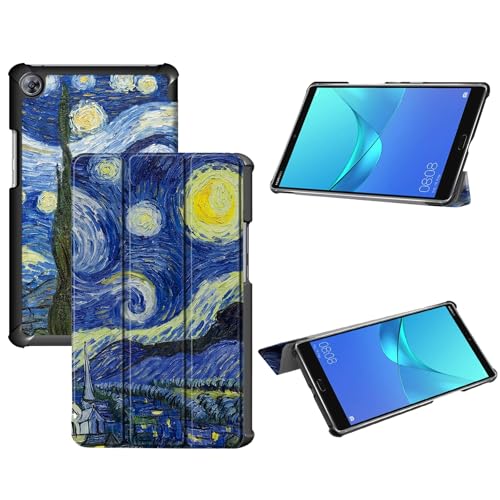 Tri-Fold Case Compatible with Huawei Mediapad M5 8.4 Inch(SHT-AL09/SHT-W12), Includes a Screen Protector - Premium PU Leather Tri-Fold Cover with Auto Sleep/Wake (Starry Sky)