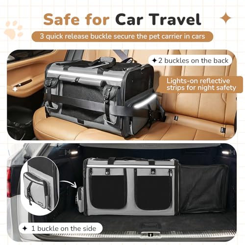 Expandable Extra Large Cat Carrier for 2 Cats, Double Cat Travel Carrier Bag with Litter Box, Foldable Breathable Soft Sided Pet Dog Carrier with Divider for Car Travel, Outdoor & Vet Visit - Image 4