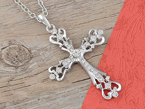 Image of Alilang Womens Black Silver Clear Crystal Rhinestones Celtic Holy Cross Pendant Necklace