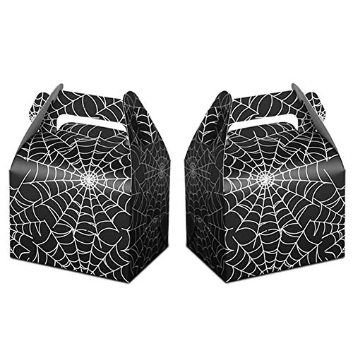 Hooqict 24pcs Halloween Favor Boxes Paper Black Spider Web Gift Bags Halloween Treat Boxes for Kids Spider Birthday Decorations Boys Birthday Party Supplies