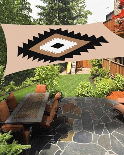Black Brown Boho Aztec Sun Shade Sail Waterproof Rectangle, UV Block Sail Shade Canopy Awning Outdoor Privacy Shade Cover for Patio Pergola Deck Backyard 12'x16' Morocco Mexican Geometric Bohemian