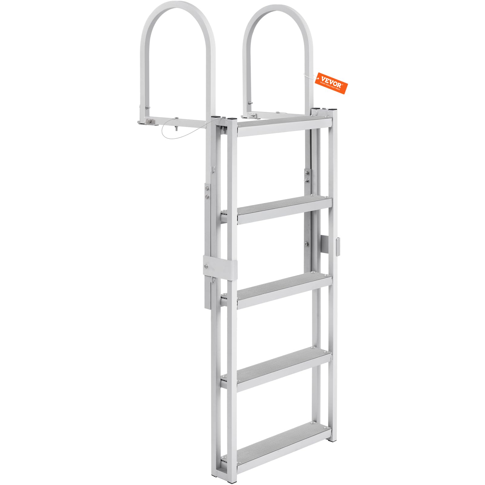 VEVOR Scaletta per Pontile Retrattile 5 Gradini, Portata 158 kg, Scaletta per Barca per Pontone Lega di Alluminio Altezza Regolabile 1700-2005 mm Scaletta Antiscivolo per Barca Piscina
