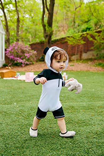 Image of VAENAIT BABY Zip & Snap Rash Guard Swimsuit, UPF 50+ One-Piece Long Sleeve Swimwear, Quick Dry Infant Beach Suit for 0~2T