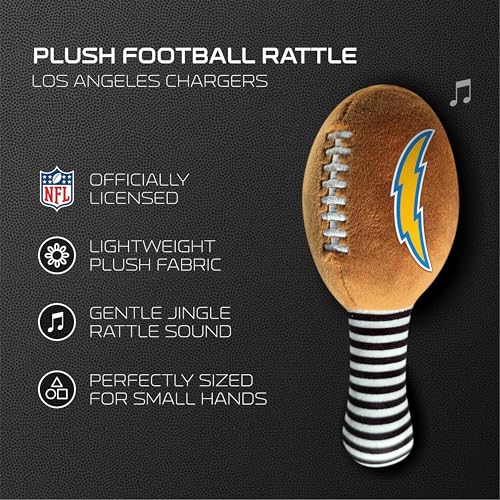 Image of Los Angeles Chargers Plush Football Rattle by Smilo - Officially Licensed NFL Baby Rattle Toy - Soft Baby Rattle with Bell - for Babies and Toddlers from 3 Months