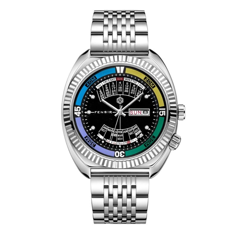 Men's Classic Quartz Watch | 44mm Large Dial with Dual Calendar | Point Diamond Scale | Luminous Hands | Stainless Steel Strap | 30M Water Resistant-image-4