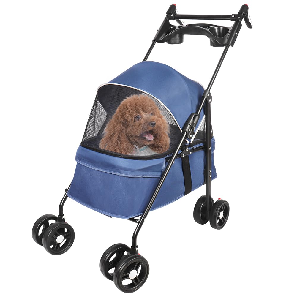 Cochecito de paseo plegable para perros, todoterreno, para mascotas, apto para perros pequeños y gatos de menos de 25 kg – 50 x 70 x 95 cm, color azul