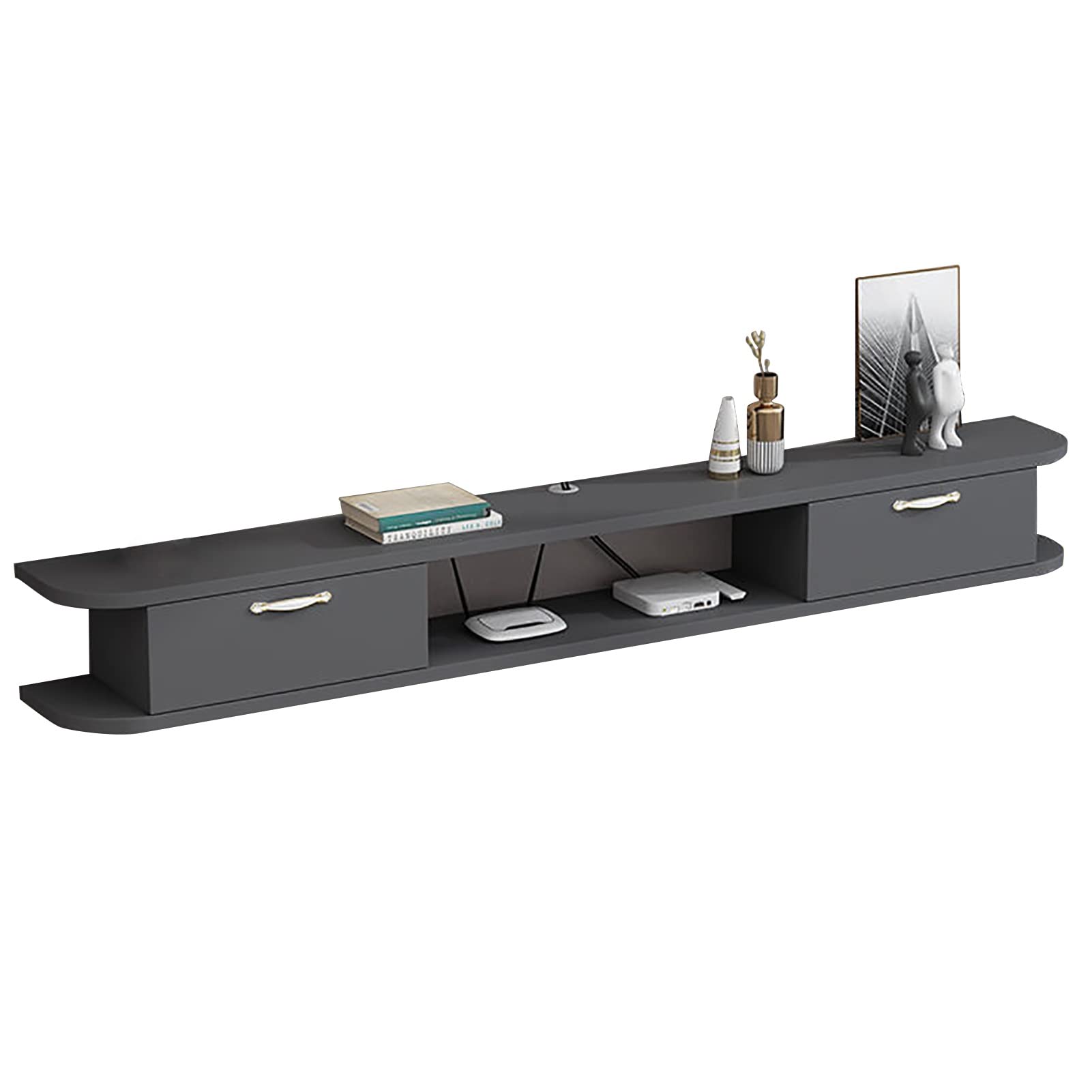 Étagère de rangement pour décodeur flottante avec structure bois grise