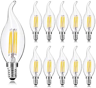 Wedna 10 Pack E14 Flame Tip LED Filament Candle Light Bulb, 4W 420 LM - 40W Incandescent Bulbs Equivalent - Small Edison Screw Clear Candle Bulb, Non-Dimmable, 2700K Warm White