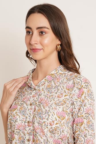 Image of COTLAND Fashions Jaipuri Cotton Floral Printed Shaded Shirt for Women (Top Style)
