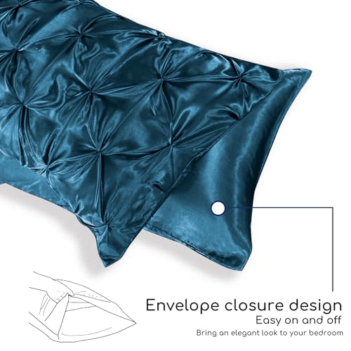 MR&HM Satin Comforter Twin XL 5 Pieces - Luxurious Pinch Pleat Bedding Set with Comforter, Flat Sheet, Fitted Sheet, Pillowcase & Sham, Super Silky Soft Bed Set for All Season (Twin XL, Teal)