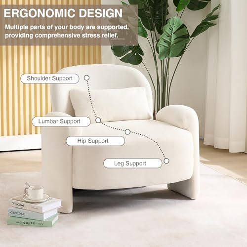 Image of LOULENS Oversized Accent Chair, Modern Linen Fabric Lounge Armchair for Living Room, Upholstered Comfy Reading Single Sofa Chair for Bedroom, Waiting Room, Corner, Office, Beige