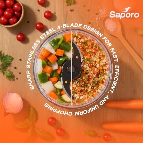 Image of Saporo QuickPro Electric Food Chopper 500ml | 400W Powerful Copper Motor, Dual Speed, 4 Stainless Steel Blades, Twin Blade Technology
