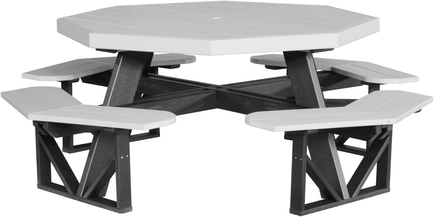 Furniture Barn USA Poly Lumber Octagon Picnic Table, Antique Mahogany & Black