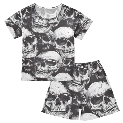 ALAZA Cool Cartoon Sugar Skull Pajamas Set Short Sleeve Cotton Sleepwear Summer Pjs 2 Piece 5-14Y
