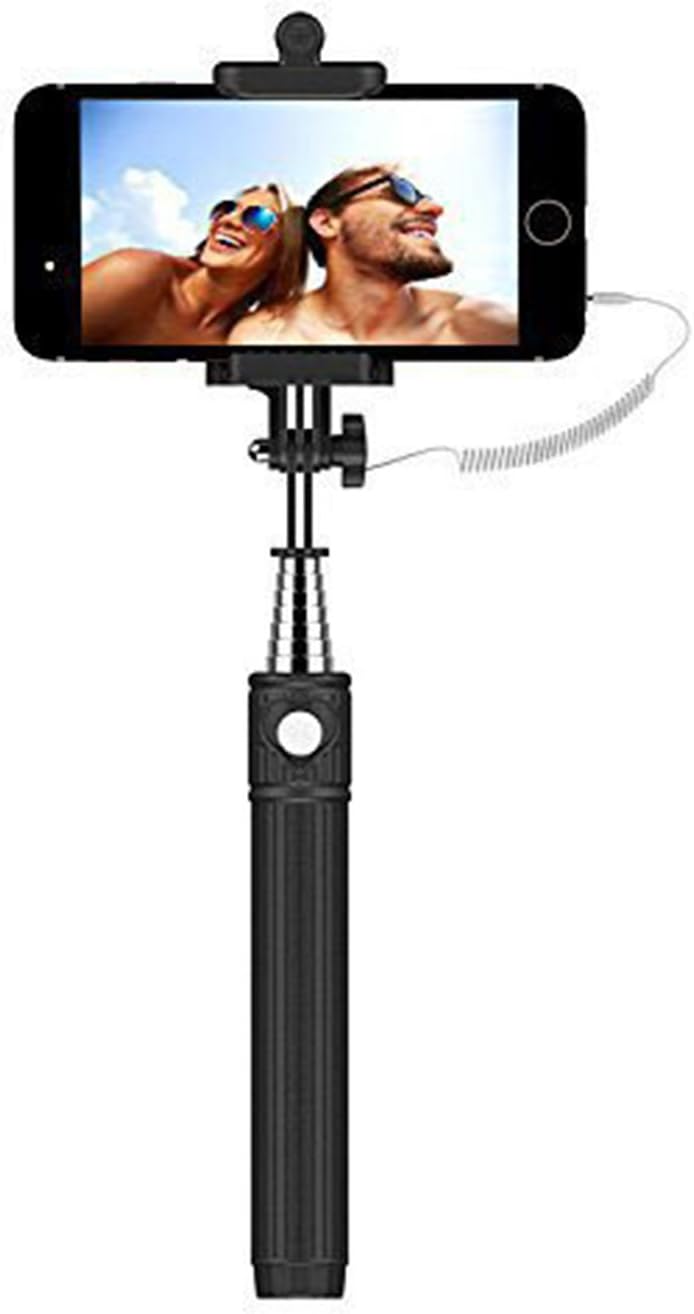 Selfie stick, Waloo™ Selfie stick mono-pod, 3-In-1 Self-portrait Monopod with built-in Remote Shutter w/Adjustable Phone Holder (Black)