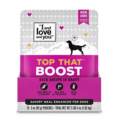 Image of inchI and love and you inch Top That Boost Wet Dog Food Pouch, Duck Recipe In Gravy, 3 oz (Pack of 12)