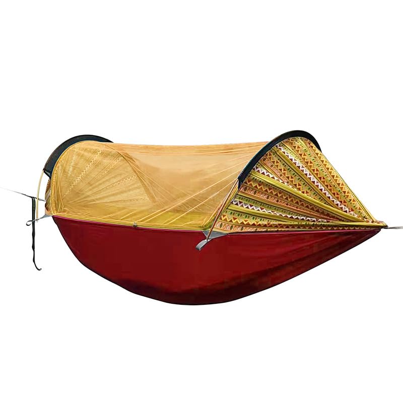 Hamaca de camping al aire libre con mosquitera, diseño antivuelco, tela de paracaídas, ligera y portátil para viajes y uso en el patio trasero