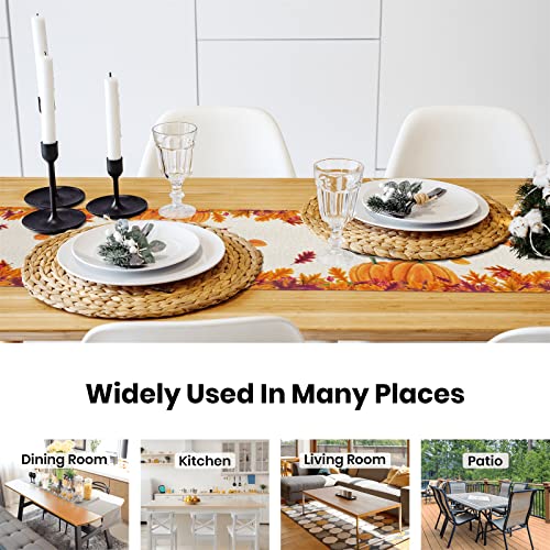 Fall Pumpkin Leaves Table Runner, Harvest Thanksgiving Table Runner Farmhouse Decorations For Home Party Kitchen Dining Indoor Outdoor 13 X 72 Inch #TOP5