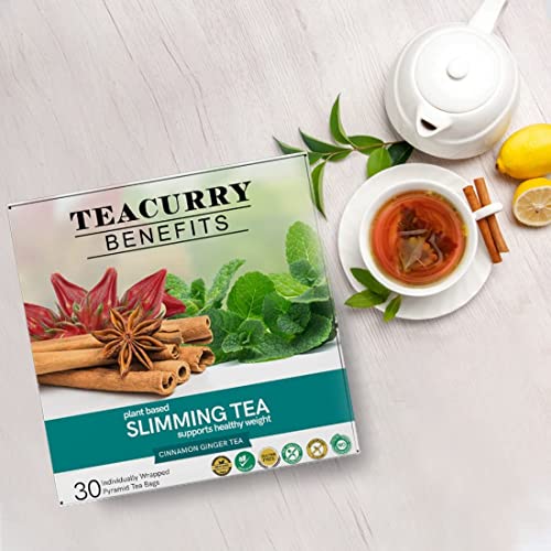 TEACURRY Slimming Tea for Weight Management (30 Tea Bags, 1 Month Pack) With Free Diet Chart | Helps Reduce Tummy & Fight Ageing | Green Tea With Cinnamon Ginger, 60 gram