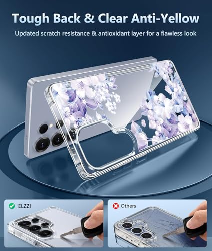 Image of Elzzi Clear Transparent Flower Cover for Samsung S25 Ultra 5g Case Shockproof Floral Design Camera Protection Shockproof PC+TPU Transparent Flower Cover for Girls & Women 2025 6.9 inch (Blue)