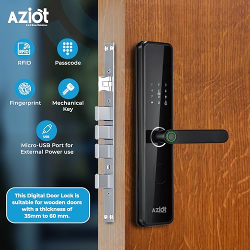 Image of Aziot Essence Digital Fingerprint Door Lock - High-Security Digital Keyless Entry with Fingerprint, Passcode, RFID, and Manual Key Access