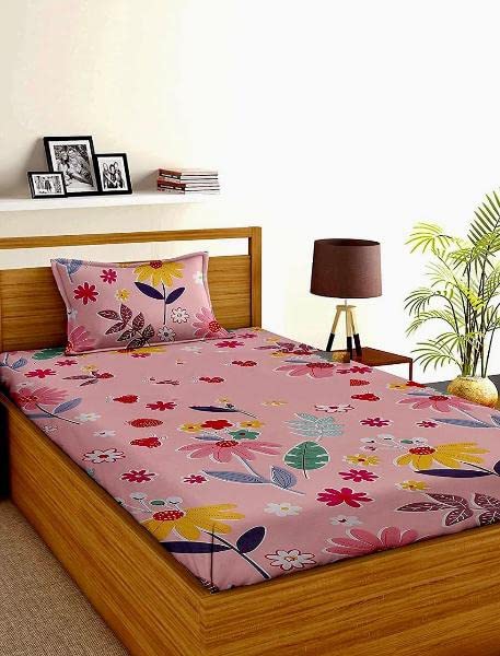 Image of Prime Collection 180 TC Cotton-Blend Single Size(90x60) Inch 1 Bedsheet with 1 Pillow Covers Single Bedsheet for Single Bed (Pink Fruity)
