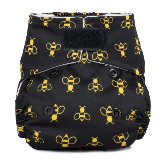 Reusable Washable Nappies Newborn and One Size Pocket Cloth Diaper 5-35lbs Each Nappy with 2 Bamboo Inserts Boosters, Adjustable Popper Closure Hook Loop, Premature (Bees, Newborn 5-18lbs)