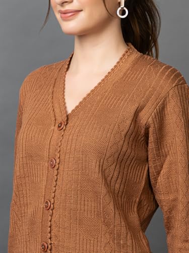 Image of Wear lusso Women's Woolen V-Neck Buttoned Full Sleeve Cardigan Self Design Soft Wool Fabric Winter Wear Pure Wool Sweater with Pockets Stylish Outdoor and Office Wear Girls