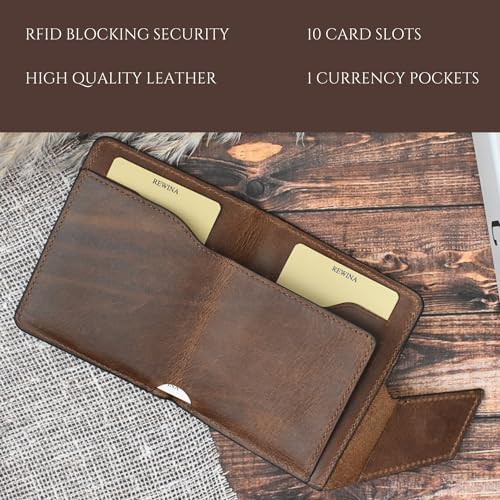 Genuine Leather Bifold Wallet,Credit Card Holder for Men,RFID Blocking,Slim Minimalist Front Pocket,Thin,Stylish,Best Gift,Vintage Crazy,Horse Leather,gifts for men (COFFEE)2