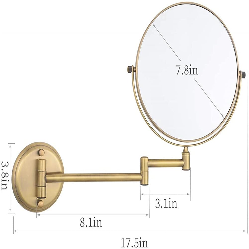 Specchio Per Trucco da Parete, Specchio Rotondo da Parete, Specchio Estensibile Ingrandimento 5X Rotazione a 360° Bifacciale Specchio Bagno Per Trucco, Rasatura, Cura del Viso,Antique