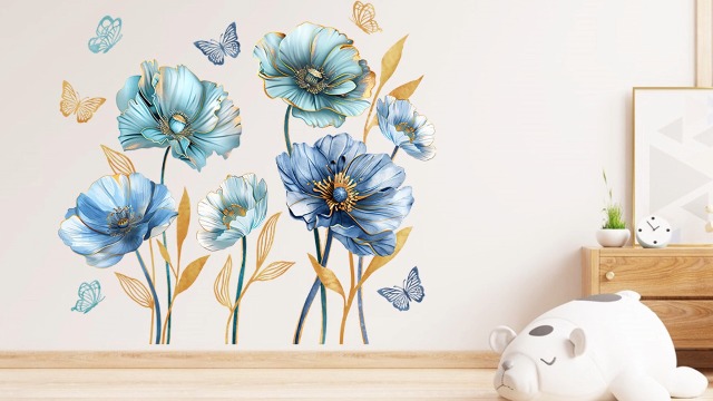 Vinilos decorativos florales Mfault azul y teal 35x12 in miniatura 7