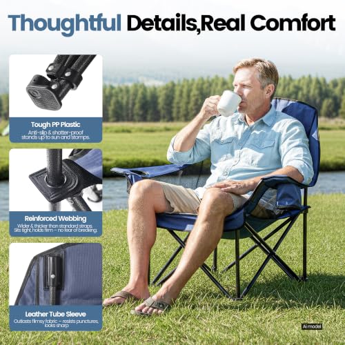 2 Sillas de Camping Sobredimensionadas para Adultos y Adolescentes WEIDIORME, Plegables, Capacidad 400 LBS, Color Azul Marino, Malla miniatura 4