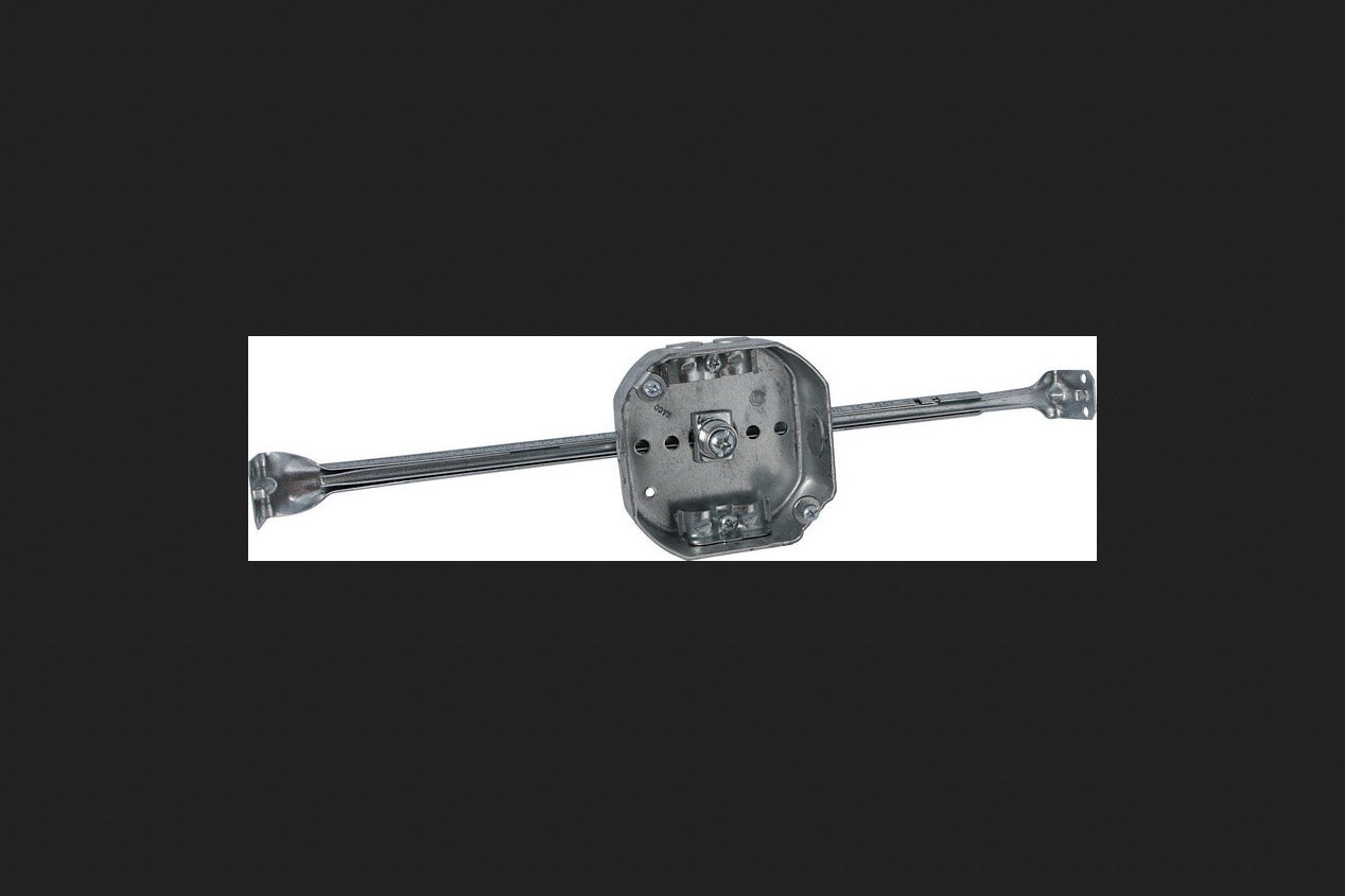 RACO 8326 Octagon Steel Electrical Box mounted on a bar hanger