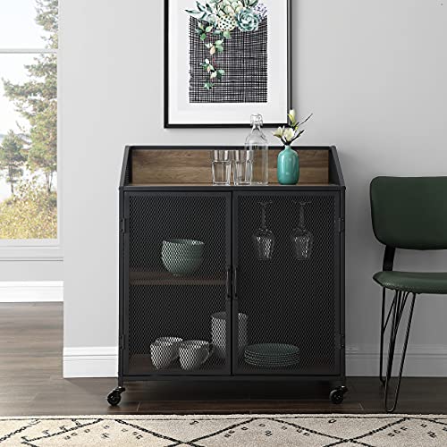 image for Walker Edison Malcomb Urban Industrial Metal Mesh Double Door Rolling 