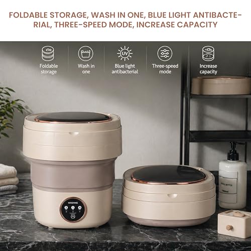 Image of Portable Washing Machine 20L Mini Foldable Washer with Spin Basket, 3 Modes for Travel & Small Spaces (Beige)