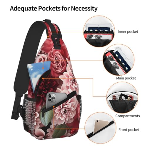 Mochila tipo crossbody con diseño floral roja miniatura 4