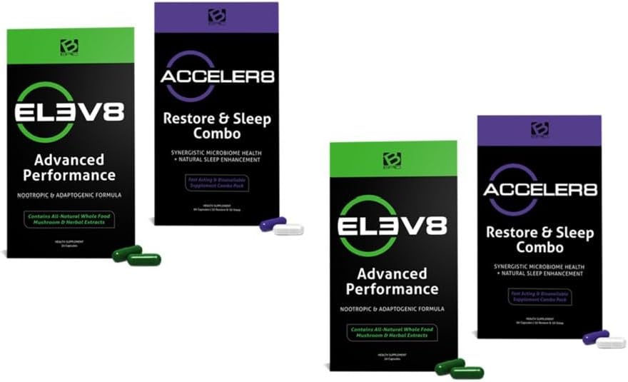 B-epic's Acceler8 and Elev8-1 Month (30 Day) Supply - (90 Capsules Total) Green, White and Purple Capsules - Elev8 Plus Acceler8 2 Box Set (3)