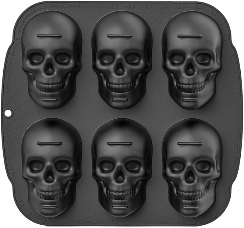Totenkopf-Kuchenform Halloween-Silikonformen Eiswürfelform Eiswürfelbehälter 6-fach-Form mit 3D-Totenkopfmotiv für Halloween und Geburtstagsfeiern
