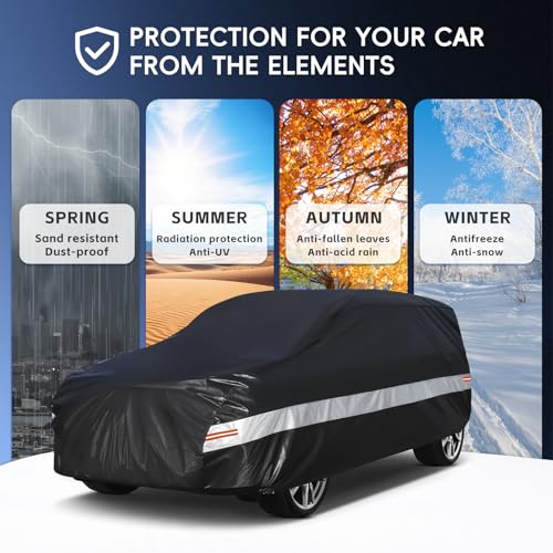 Image of Holhtly Car Cover Custom Fit for Dodge Durango, Car Covers for Automobiles All Weather Waterproof Sun Snow Rain Wind Dust Protection, Outdoor Car Cover Black & Grey