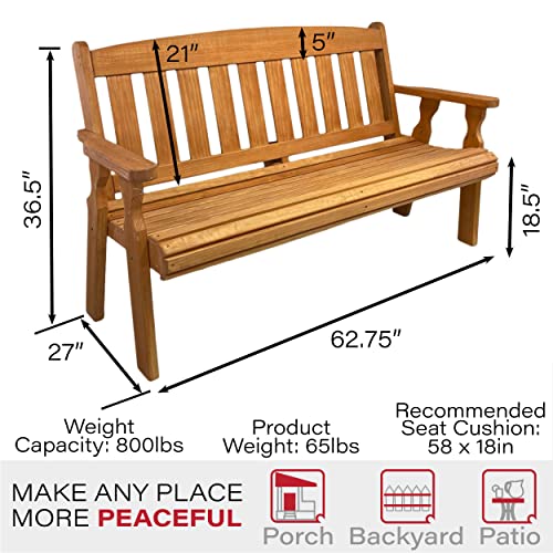Amish Heavy Duty 800 Lb Mission Pressure Treated Garden Bench (5 Foot, Cedar Stain) #TOP5
