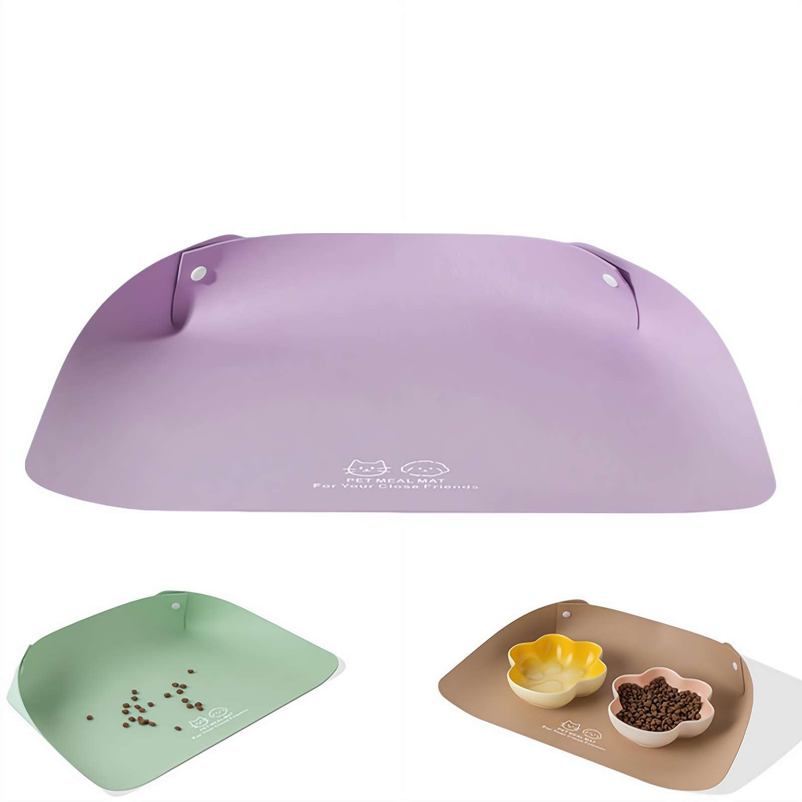 Cat Dog Food Mat, Waterproof Non Slip PU Leather Pet Feeding Mat, Snap-Button Food Tray for Cats and Small Dogs, Easy Clean Spill Proof Raised Edge Feeding Placemat, Pet Lovers Gifts
