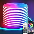 Yeewhale 50ft LED Neon Strip Light with Remote APP Control IP65 Waterproof Flexible neon LED Rope Lights 24V RGB neon LED Lights for Bedroom Room Outdoors Décor
